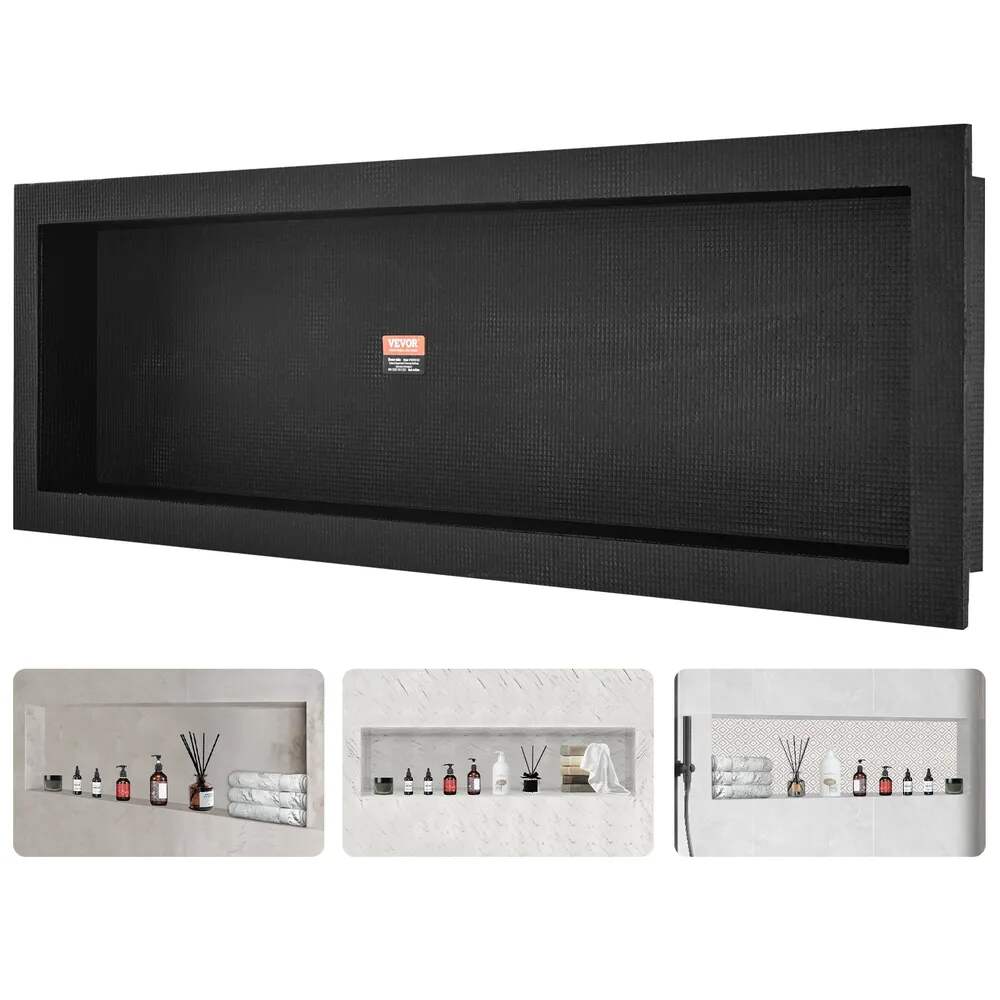 Wnęka prysznicowa, wpuszczana, czarna, 40,64x127 cm, organizer z jedną półką