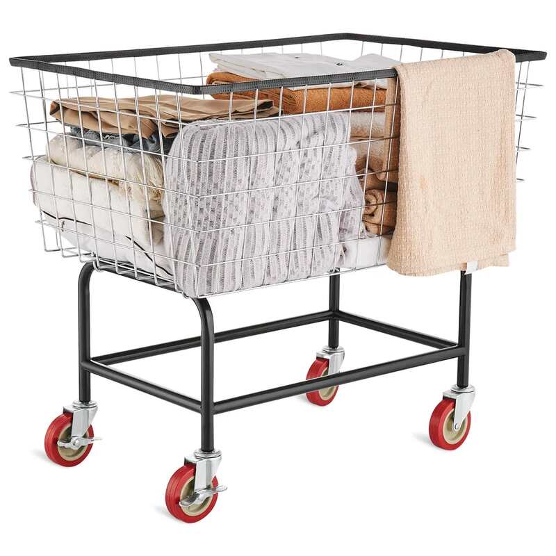 Wózek na pranie z drutu, z kołami, 4,5 buszla, 35 x 15,7 x 22 cale, rama stalowa