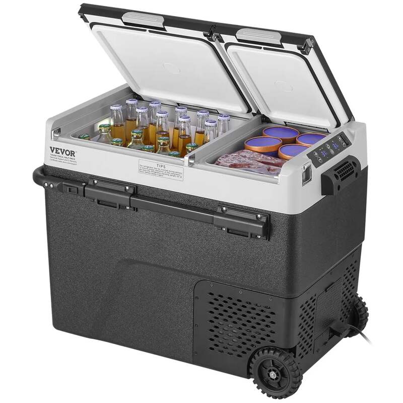 Przenośna lodówka samochodowa 58 l, kompresorowa, dwustrefowa, 12 V, regulowana temperatura