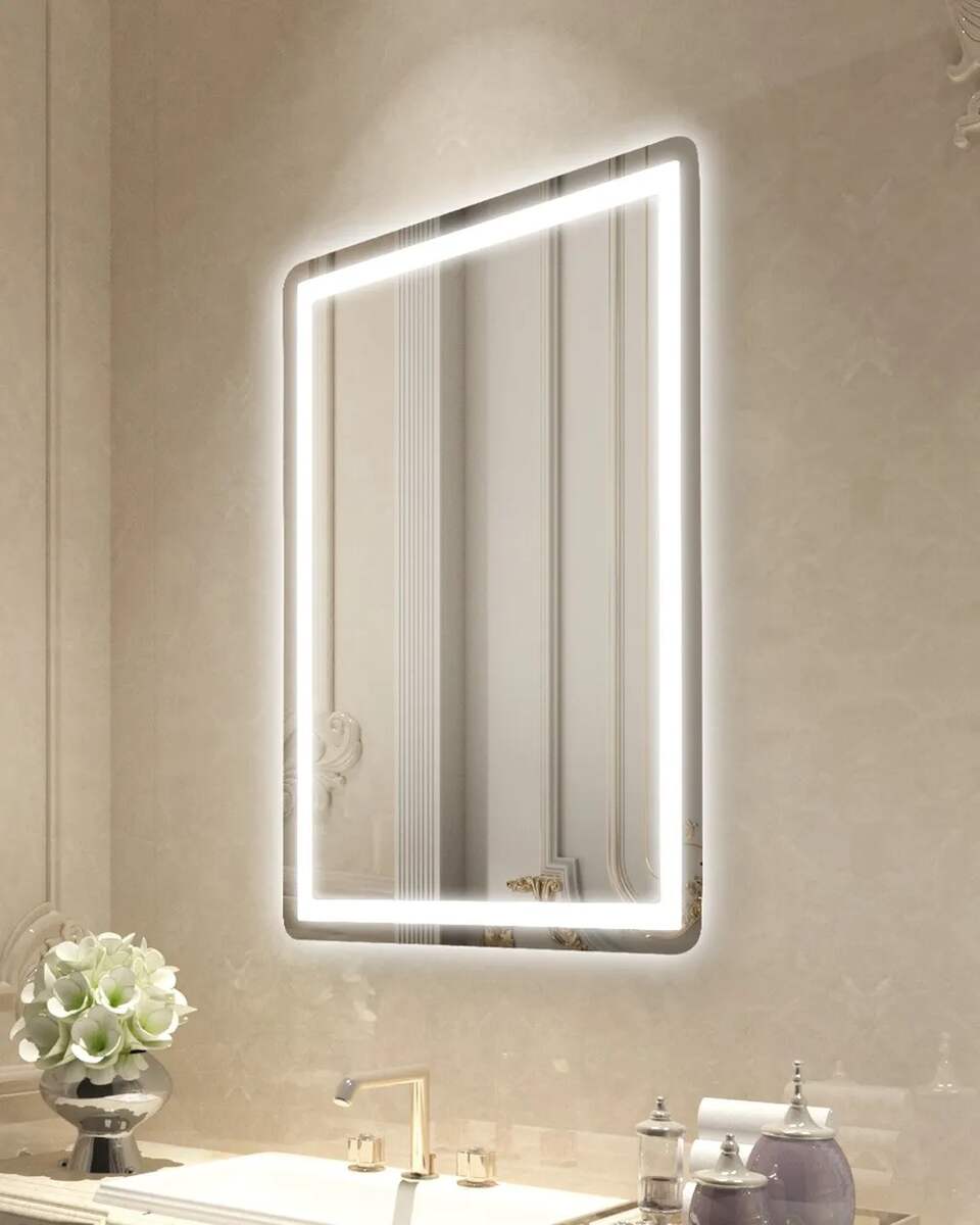 Lustro łazienkowe LED 60x80 cm, oświetlenie przednie i tylne, przeciwmgielne, 3 temperatury barwowe