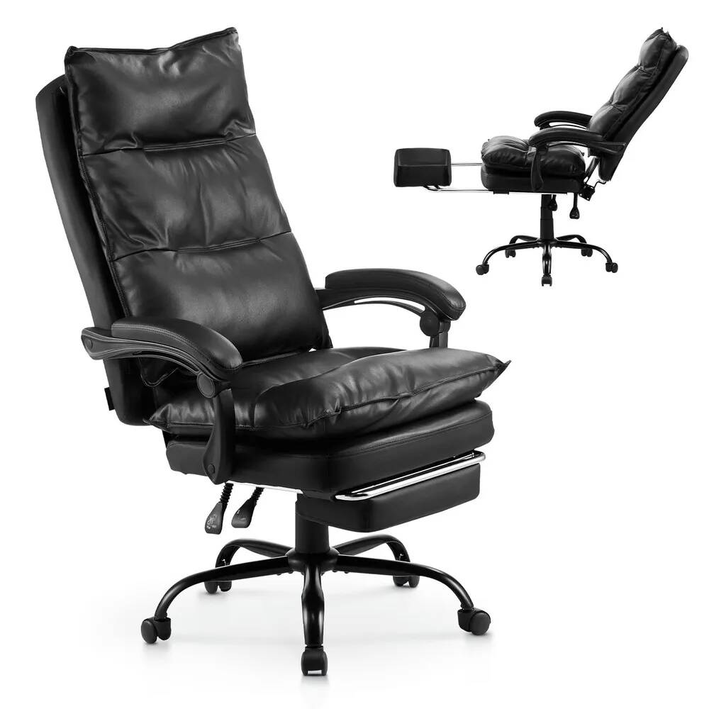 Fotel biurowy dla kadry kierowniczej, ergonomiczny, regulowany, czarny, skóra PU