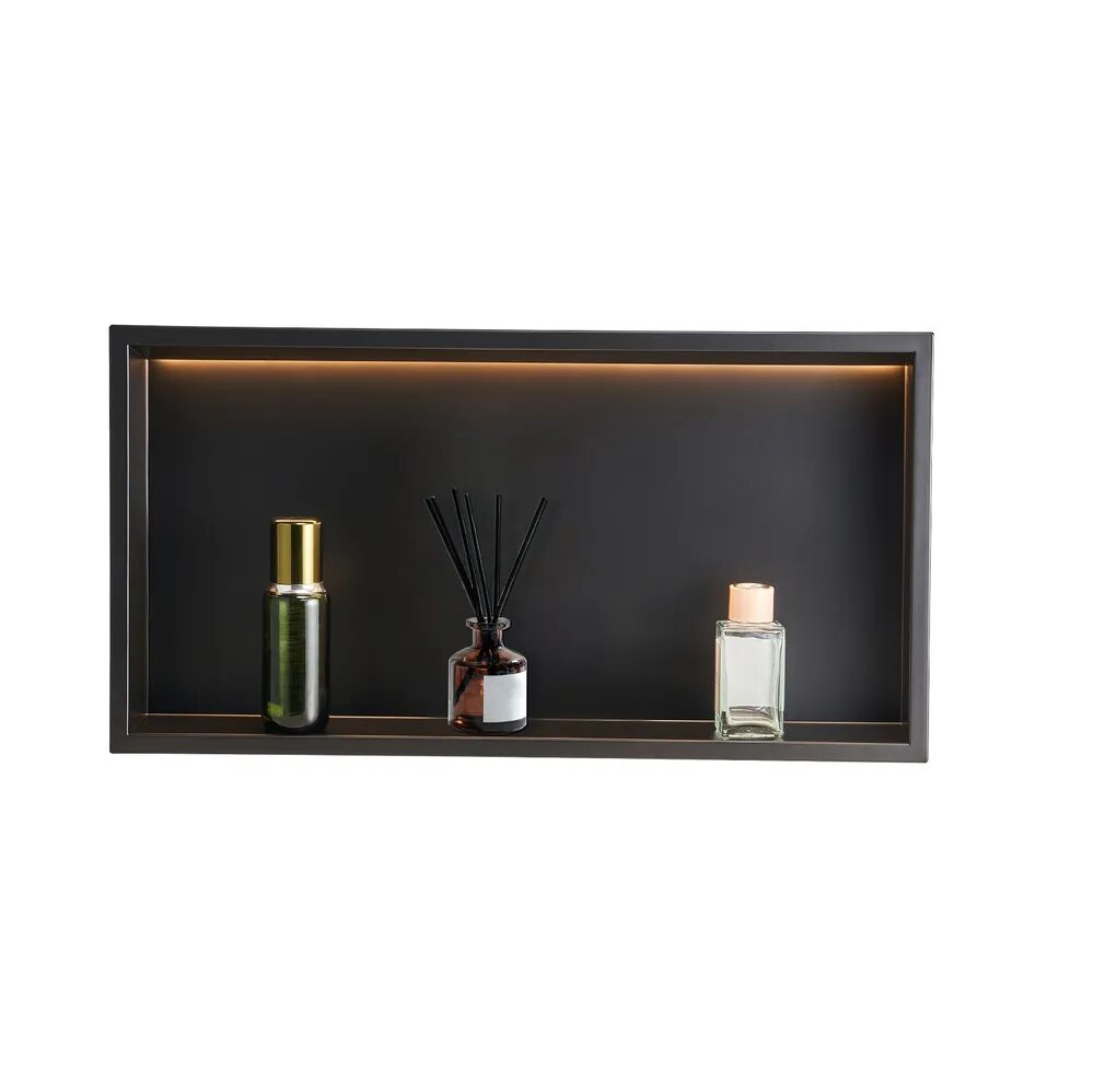 Wnęka prysznicowa ścienna z paskiem LED, 33x63,5x10,2 cm, stal nierdzewna, kolor czarny