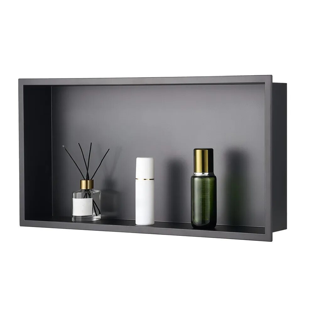 Kabina prysznicowa wnękowa 33x63,5x10,2 cm, wpuszczana, czarna, ze stali nierdzewnej, uszczelniona do łazienki