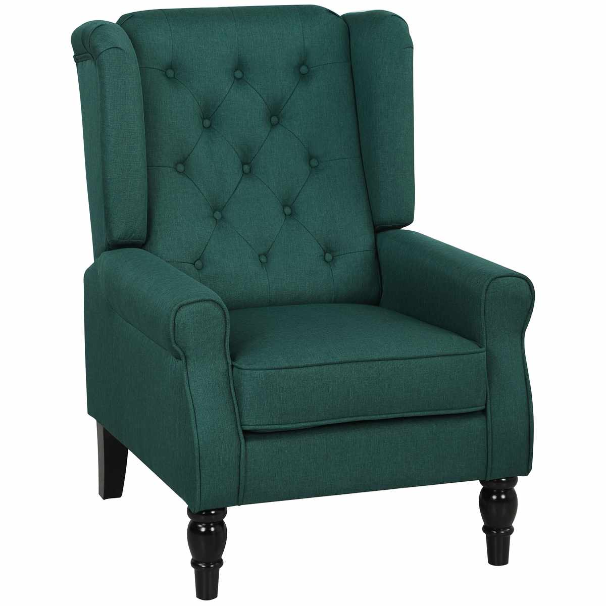 Elegancki fotel z oparciem przeszytym guzikami, 74 x 86 x 102 cm, ciemnozielony