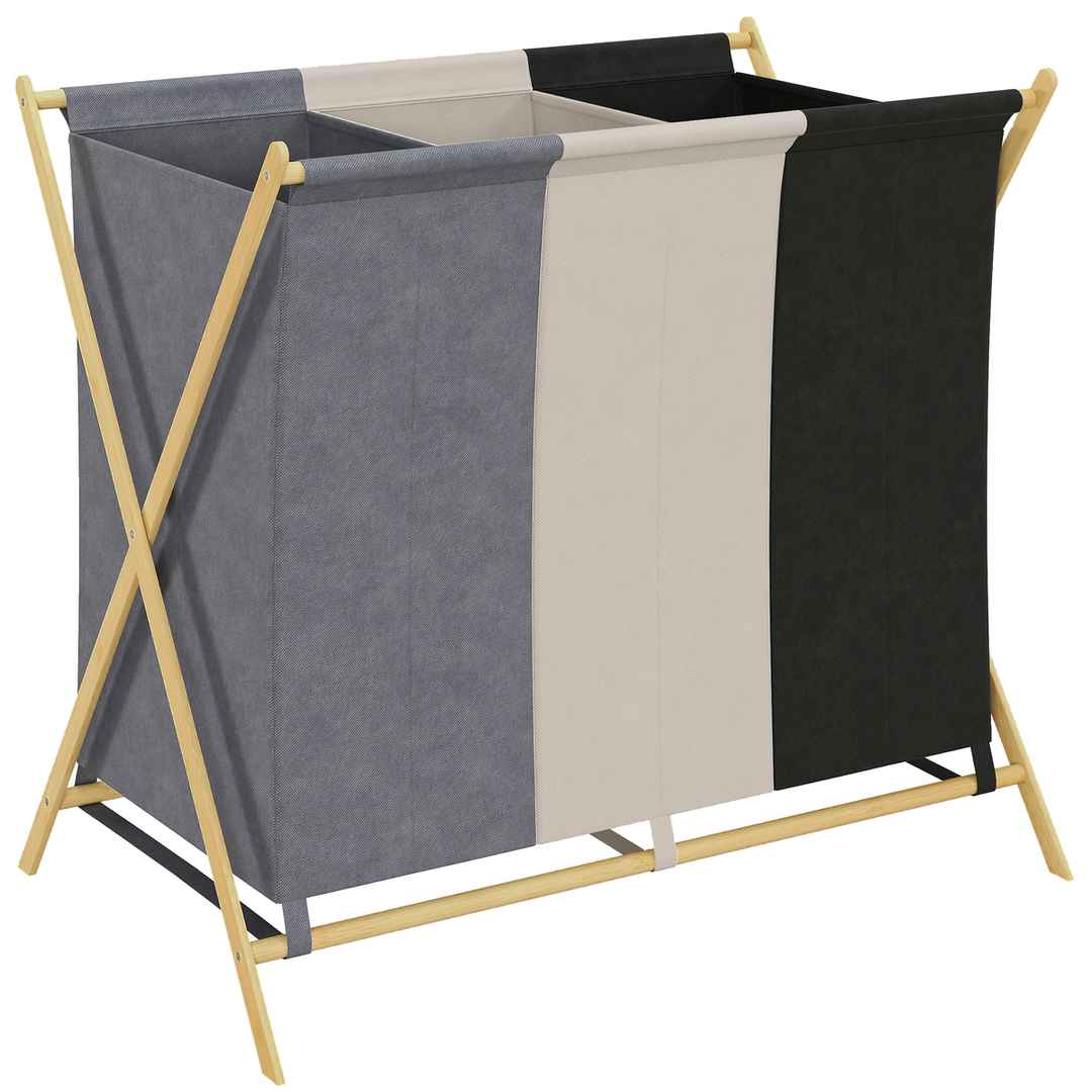 Kosz na pranie, 3 przegrody, 129 l, 75 × 67 × 48 cm