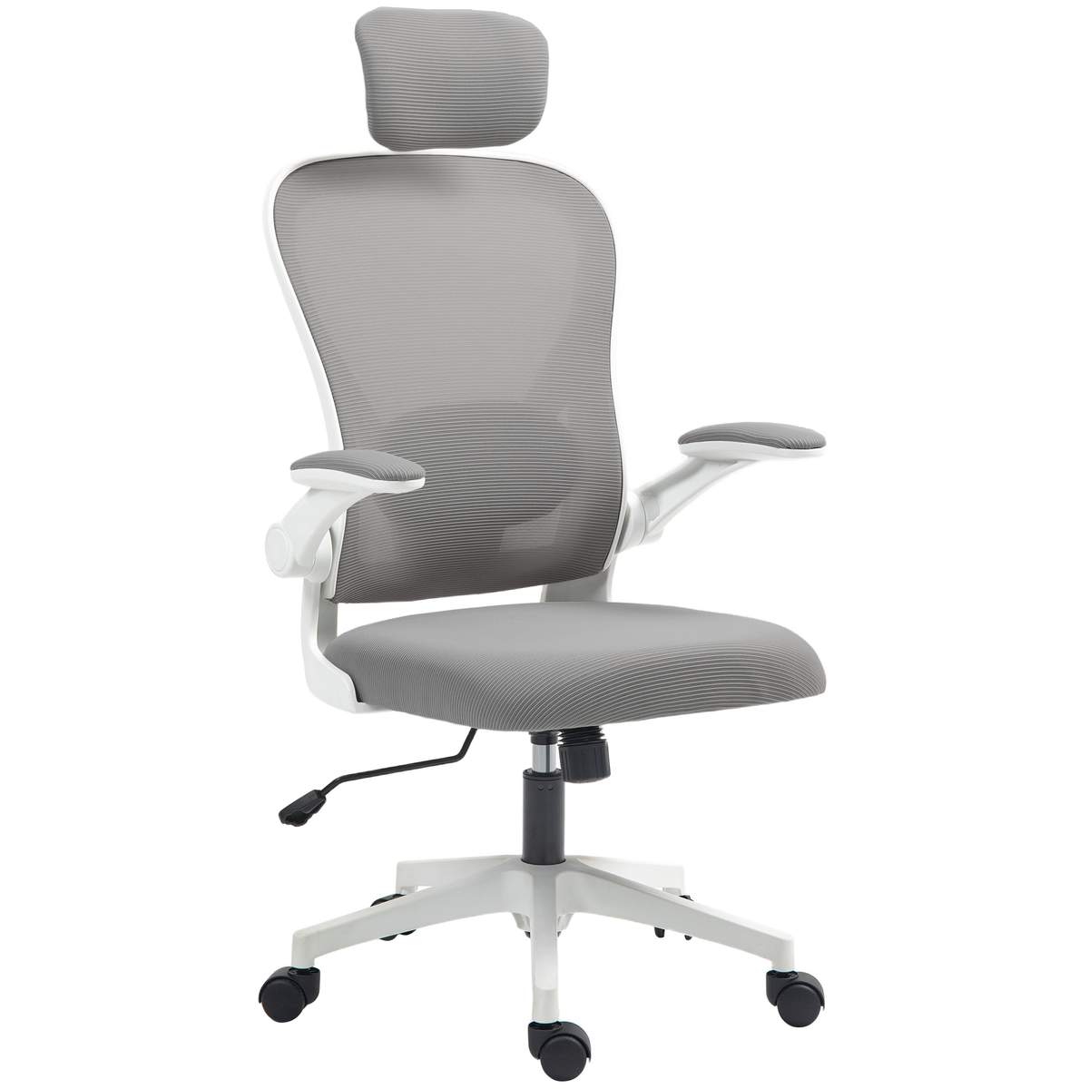 Fotel biurowy, ergonomiczny, z regulowanymi podparciami, szary, 64 × 115–125 × 63 cm