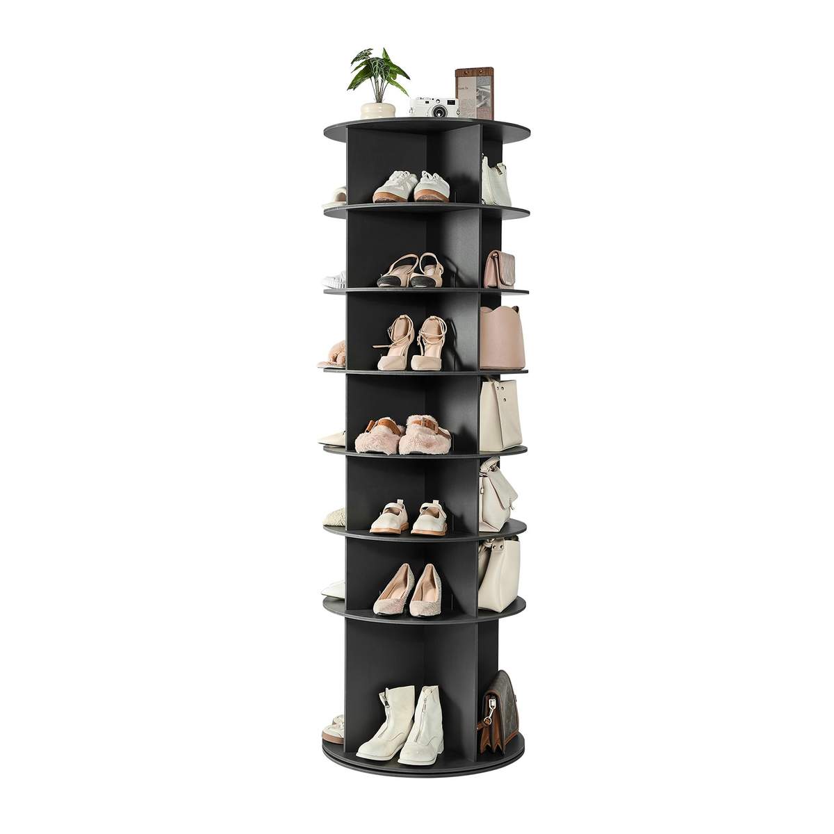 Półka na buty VEVOR OY-XZXJ-07-7, 7 półek, 4 przegrody, do 28 par, czarna, 598 × 1805 × 598 mm