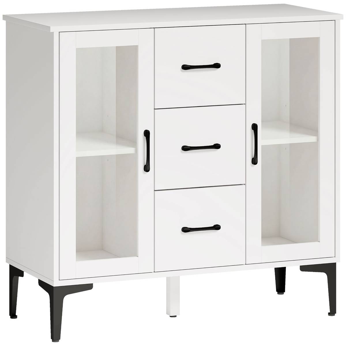 Szafka kuchenna Aosom, 3 szuflady, 2 drzwi szklane, 90 × 86 × 38 cm