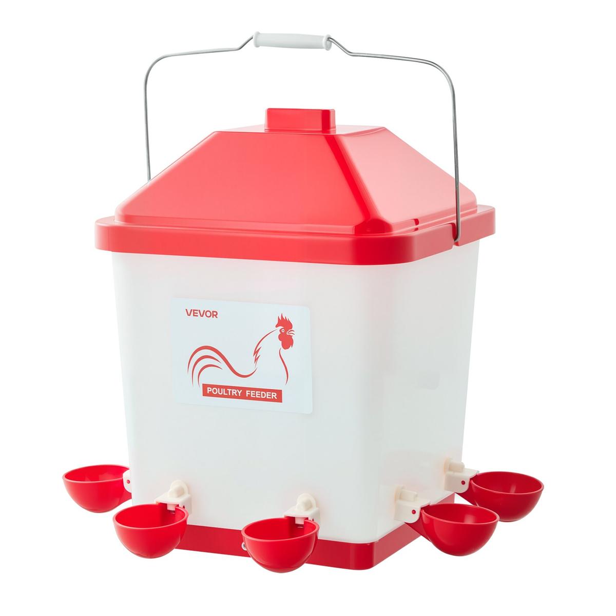 VEVOR Automatyczne poidło dla kurczaków 5GAL D, 19 l, 6 otworów na wodę, biało-czerwone, 35,4 × 35,2 × 34,0 cm