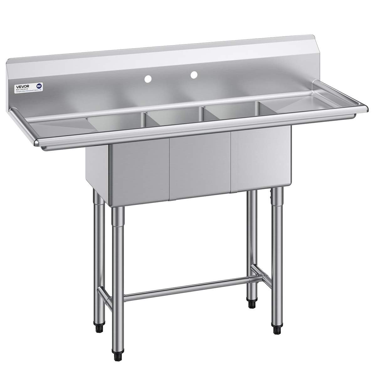 VEVOR Zlew trzykomorowy JC-S3C101410-12LR-318, 2 ociekacze, 1372 × 508 × 1097 mm