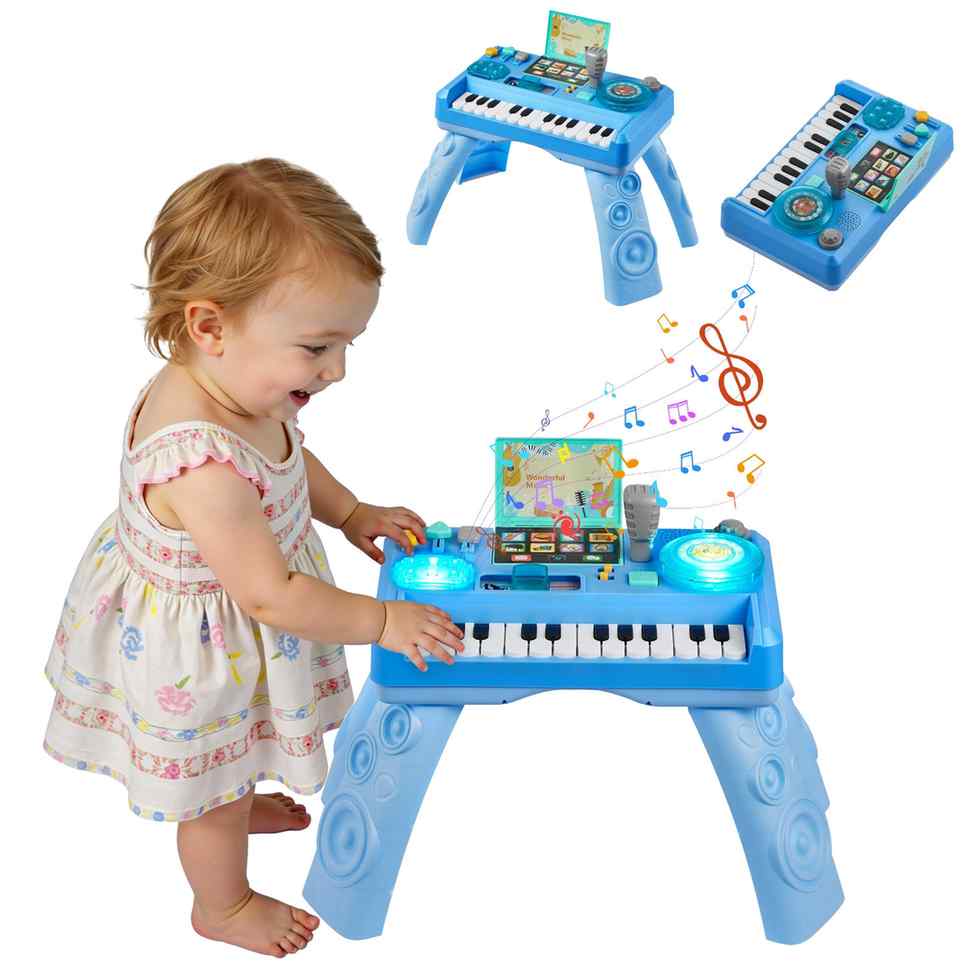 Stolik edukacyjny z muzyką VEVOR Baby DJ, 133 źródła dźwięku, niebieski, 315 × 200 × 280 mm