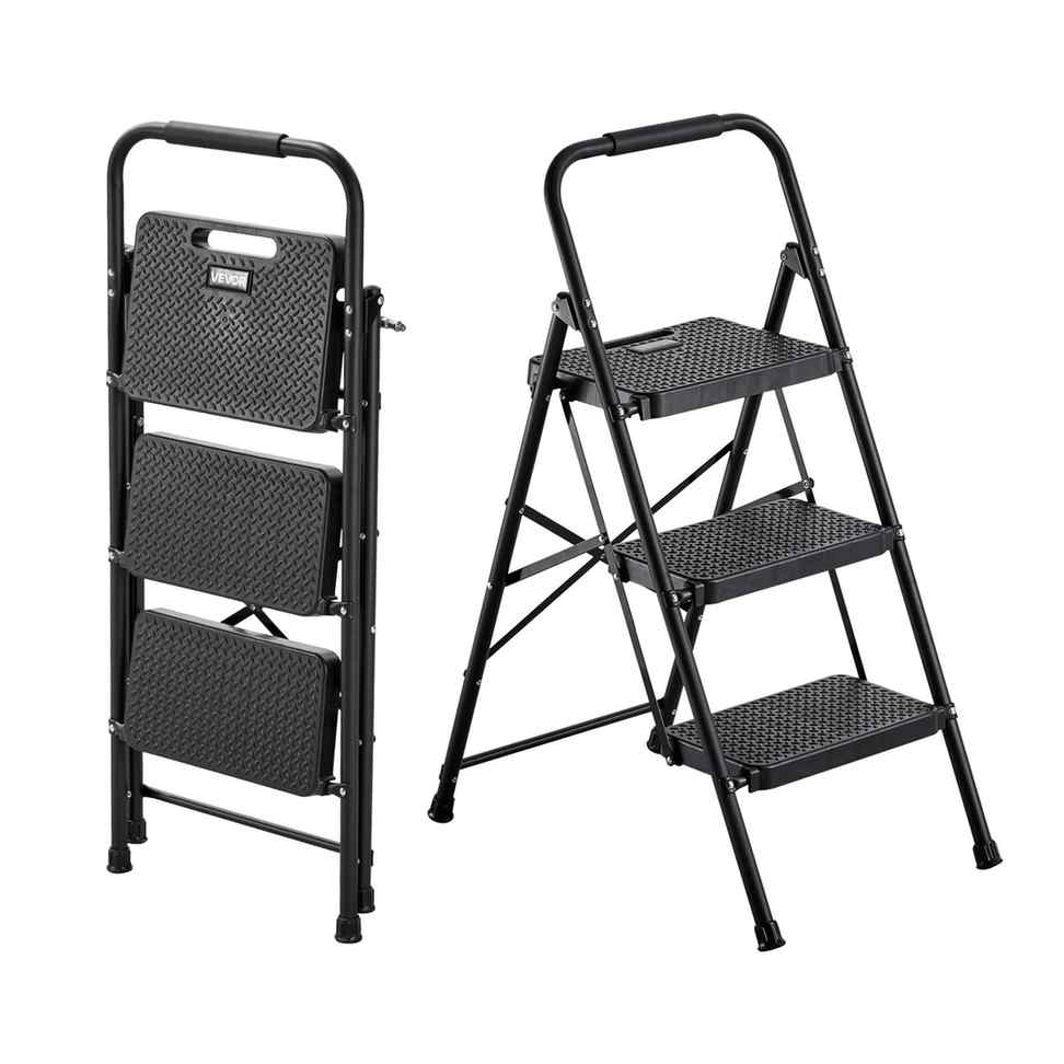 VEVOR Drabina składana 3 stopnie, czarna, 46,5 × 73 × 103,5 cm