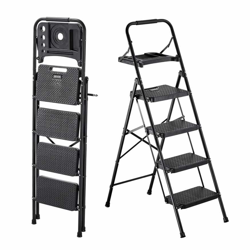 VEVOR Drabina składana CQX904, 4 stopnie, czarna, 46,5 × 91 × 145 cm