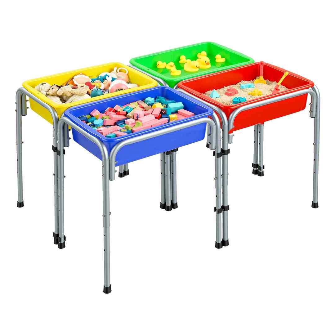 Stolik do zabawy sensorycznej VEVOR EJS002, 4 miejsca, 2 schowki, piasek, 109 × 78,5 × 50,8–66 cm