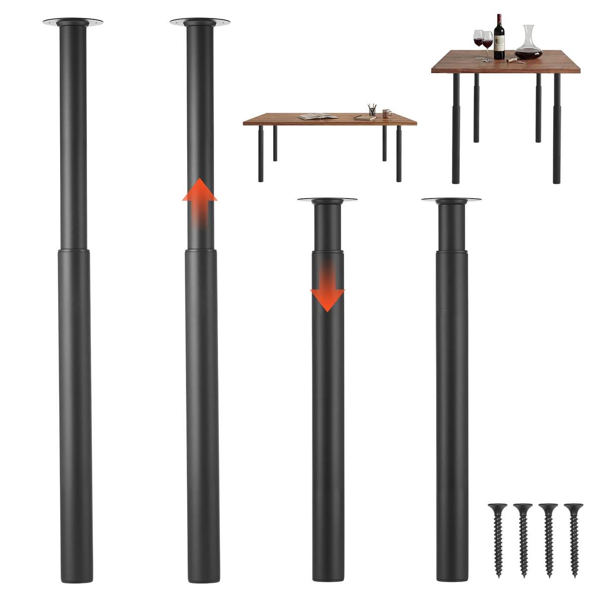 Nogi do stołu VEVOR HXZTYG28-43.3, 4 szt., czarne, 11 × 11 × 71–110 cm