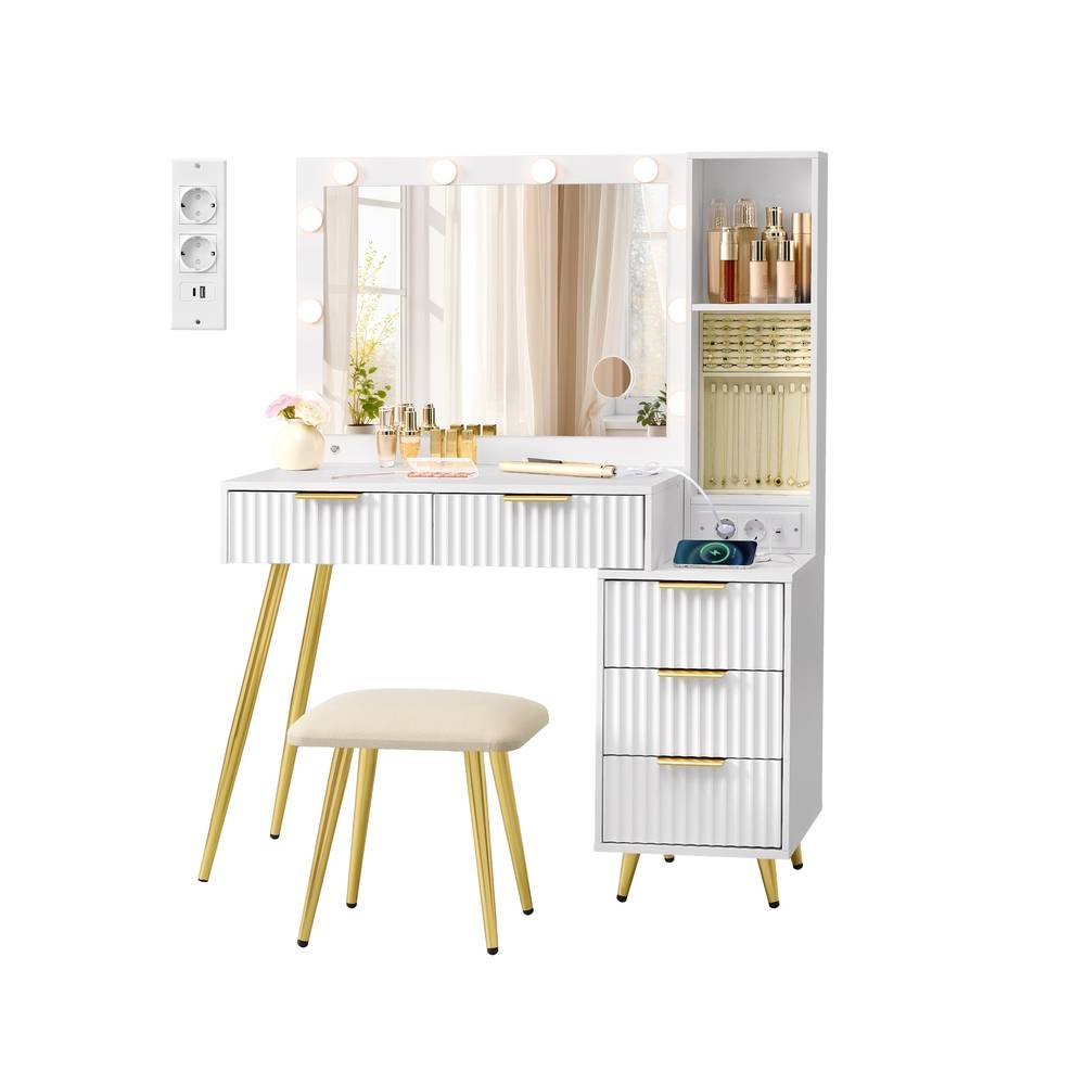 Toaletka VASAGLE RVT020WB01, ze stołkiem, 110 × 40 × 135 cm