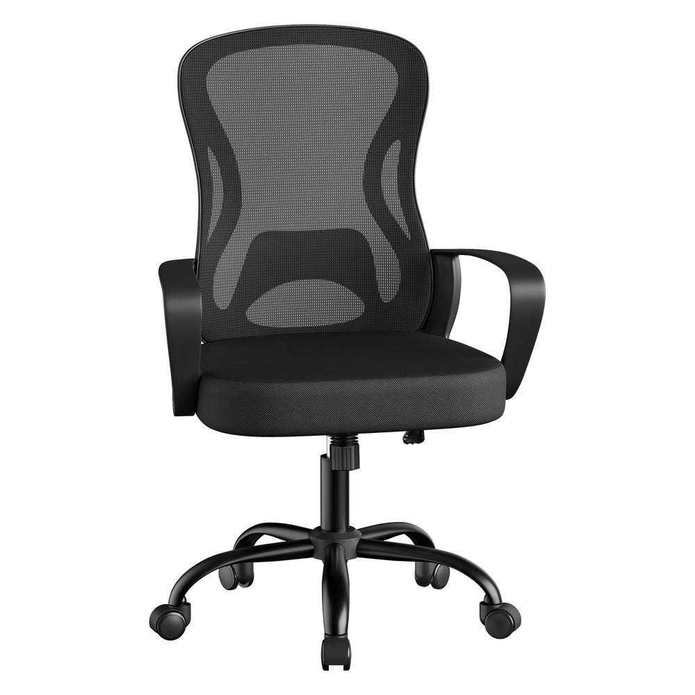 SONGMICS Fotel biurowy z funkcją obrotową, czarny, 60 × 95,5–105,5 × 60 cm