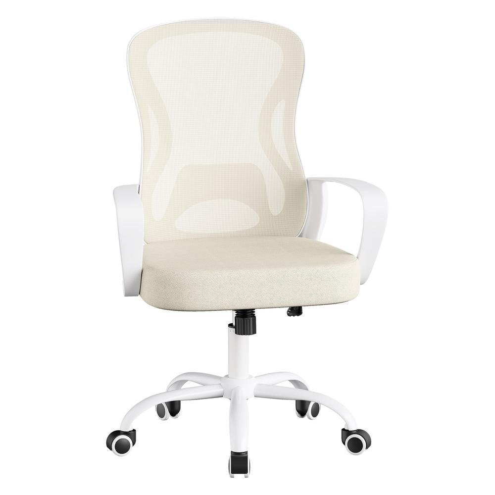 SONGMICS Fotel biurowy z funkcją bujania, beżowo-biały, 60 × 95,5–105,5 × 60 cm