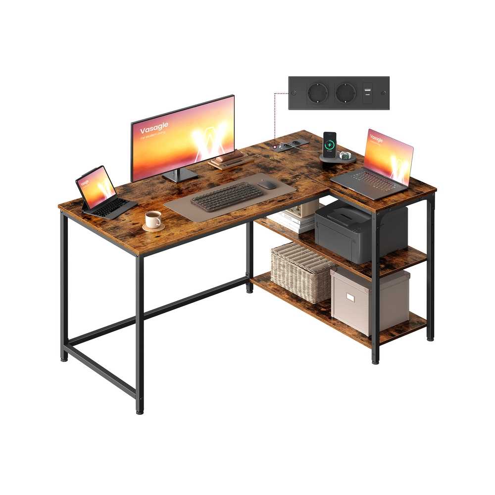 VASAGLE Biurko komputerowe narożne LWD132KD01, 120 × 80 × 76 cm