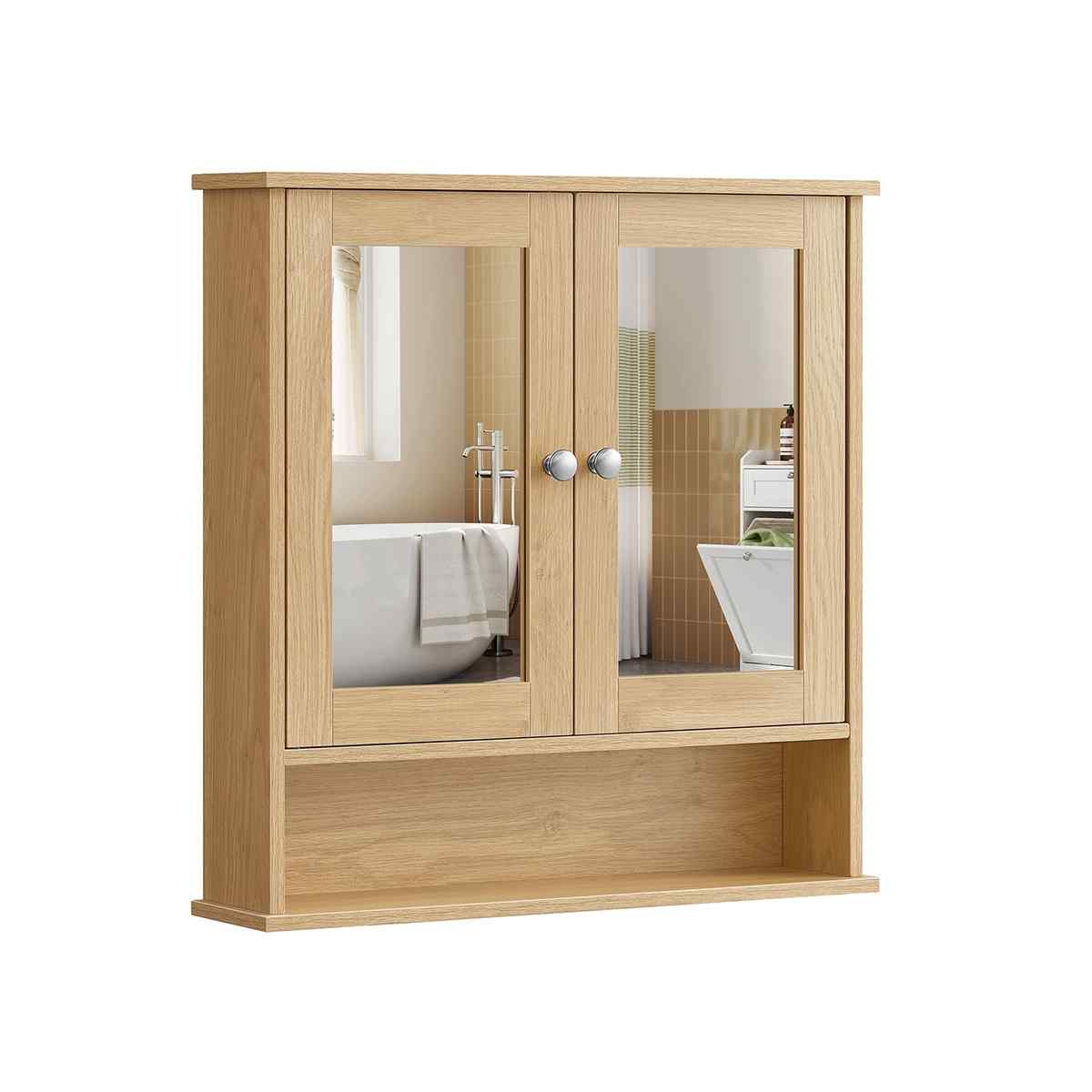 Szafka łazienkowa z lustrem VASAGLE LHC002, z półką, dąb, 56,5 × 58,5 × 13 cm