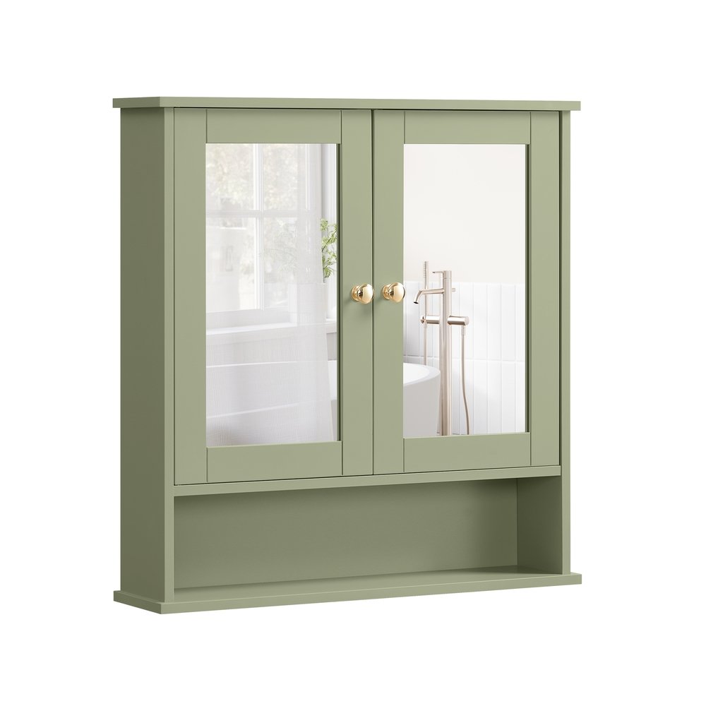 Szafka łazienkowa z lustrem VASAGLE LHC002, z otwartą półką, zielona, ​​56,5 × 58,5 × 13 cm