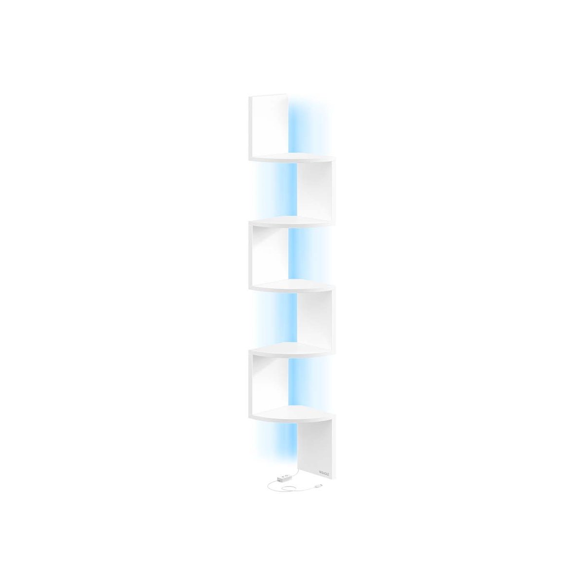 Półka wisząca narożna VASAGLE, 5 poziomów z oświetleniem LED, biała, 20 × 126 × 20 cm