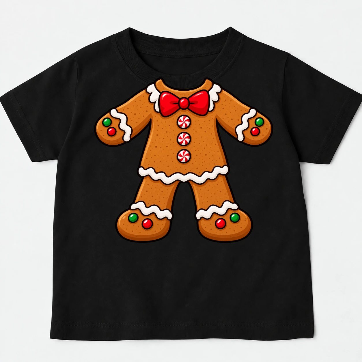 Świąteczna Koszulka z Piernikiem – Czarny T-shirt z Piernikowym Ludzikiem