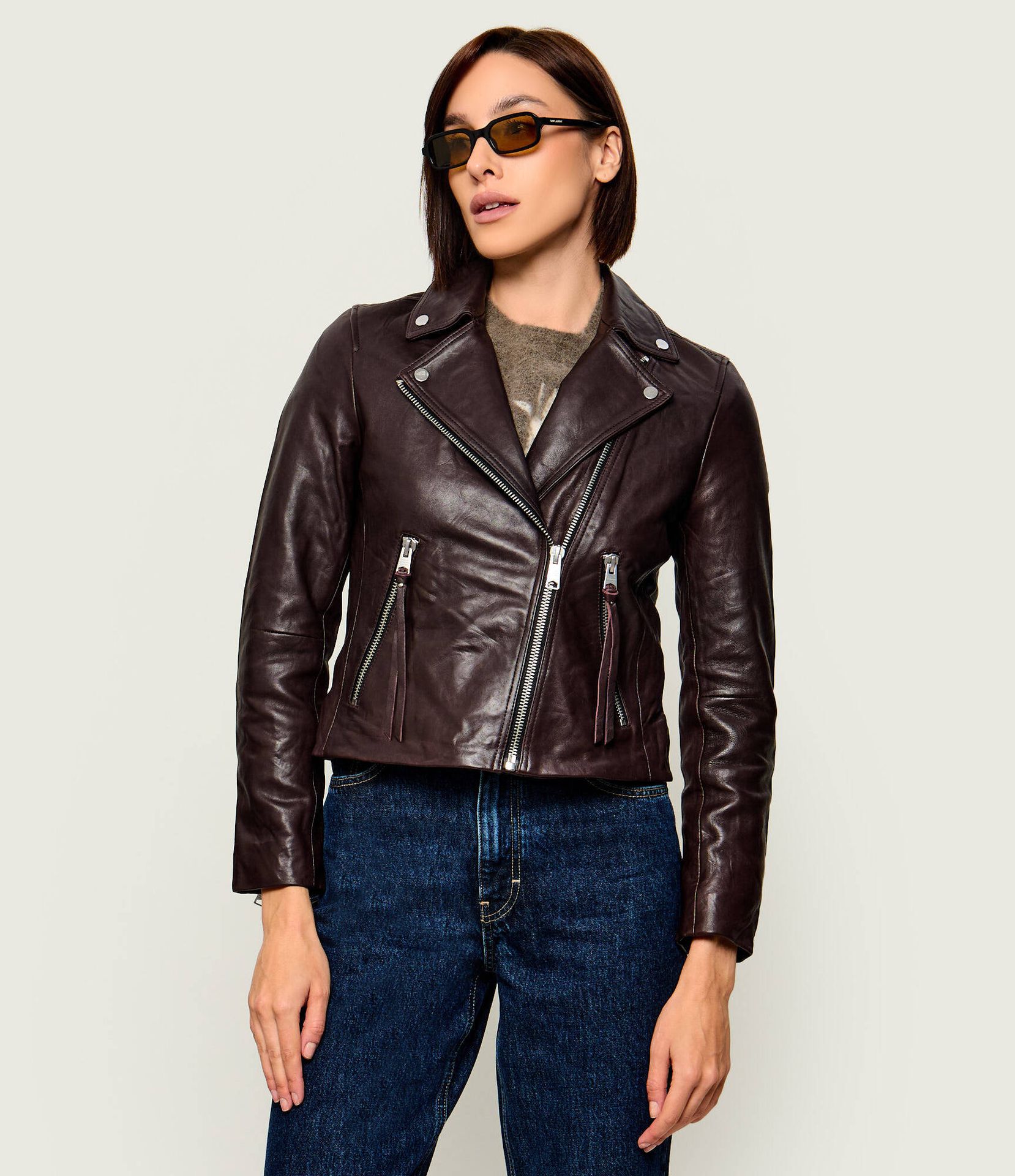 AllSaints Skórzana ramoneska Dalby Slim Fit