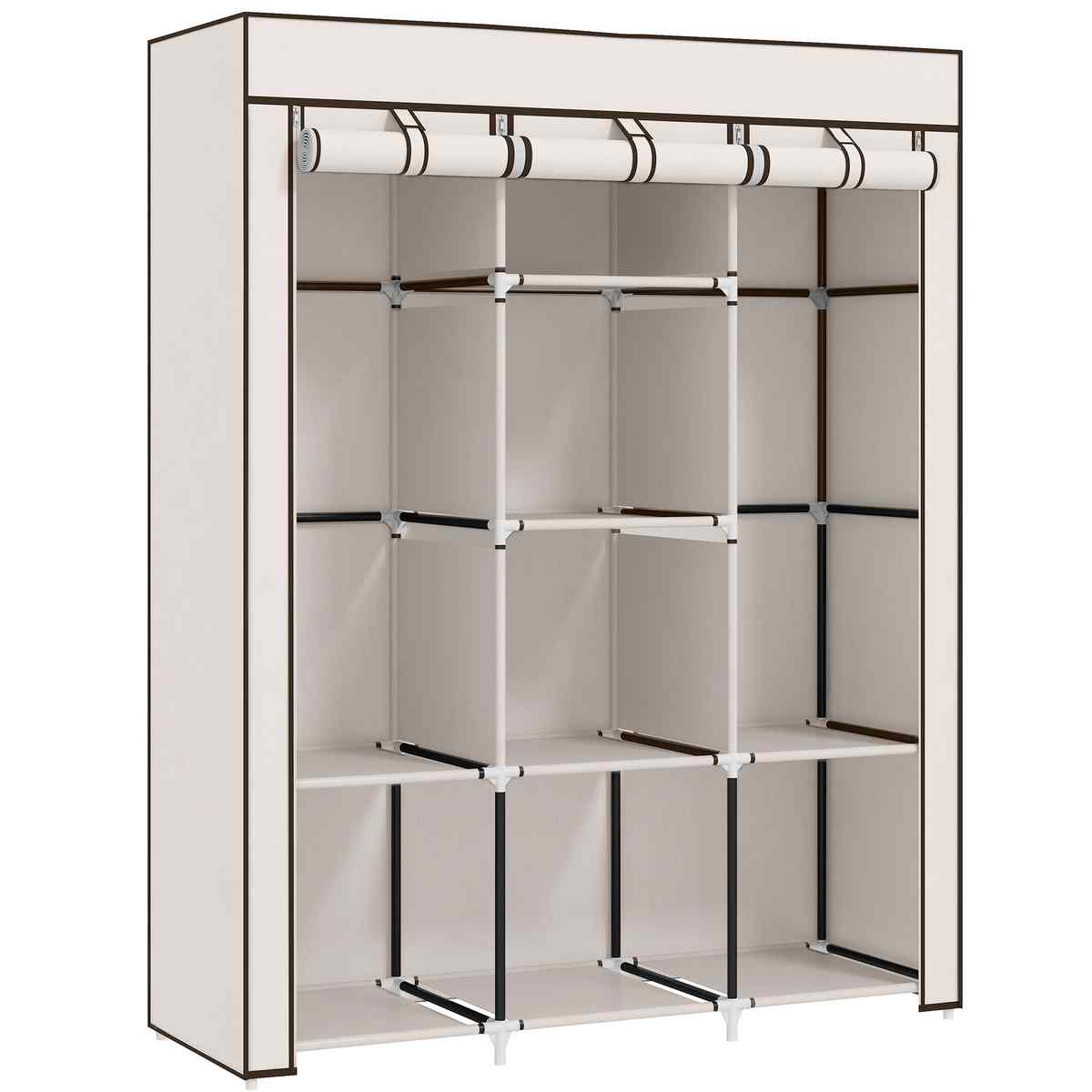 Szafa materiałowa Homcom 125x43x162,5cm, krem/czarna