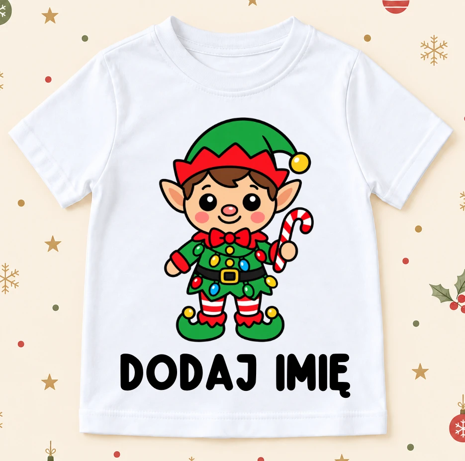 Koszulka Z Bałwankiem z imieniem na Mikołajki dla dziecka z elfem