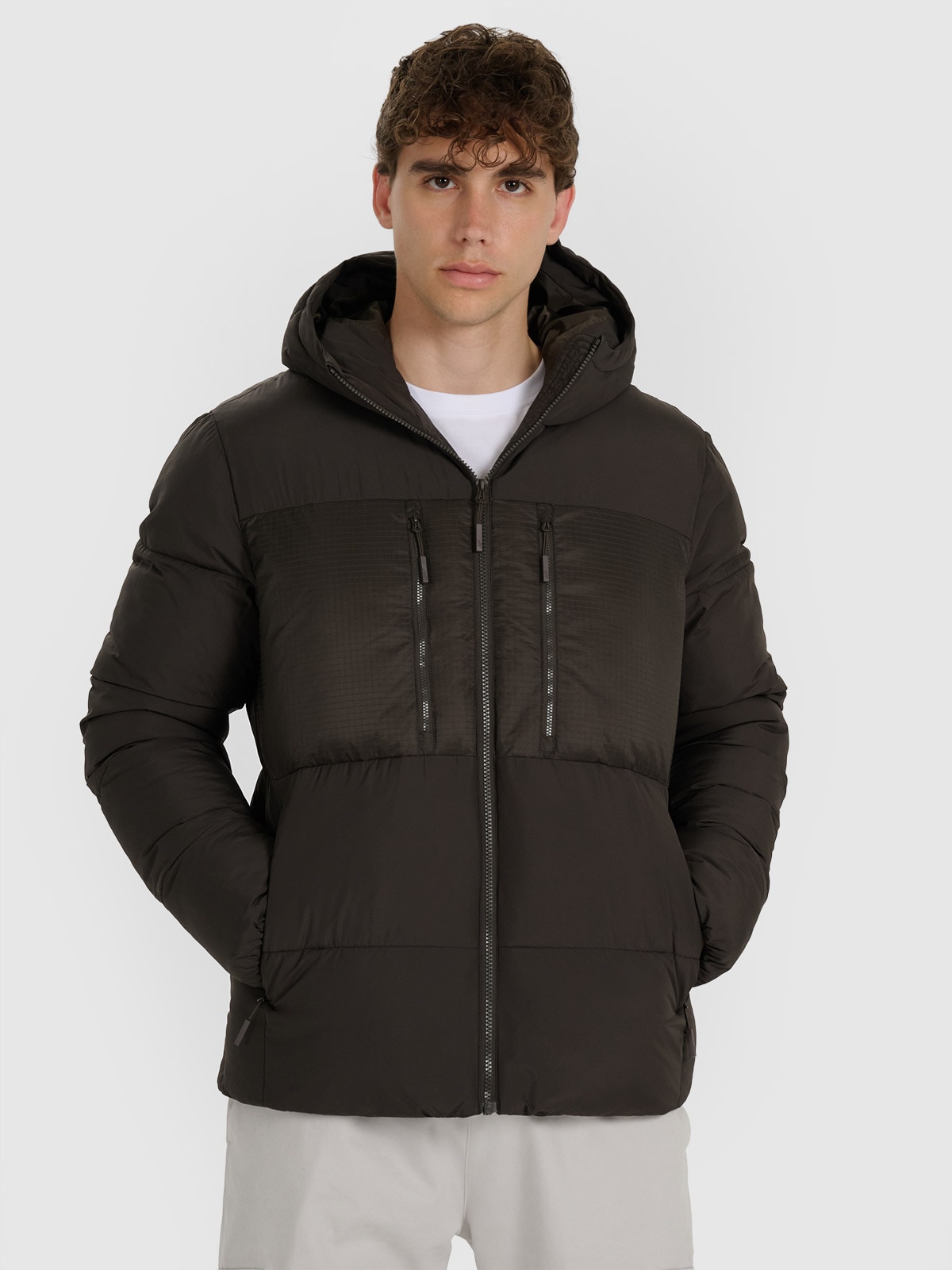4F Kurtka puchowa z syntetycznym wypełnieniem męska - oliwkowa/khaki 3XL