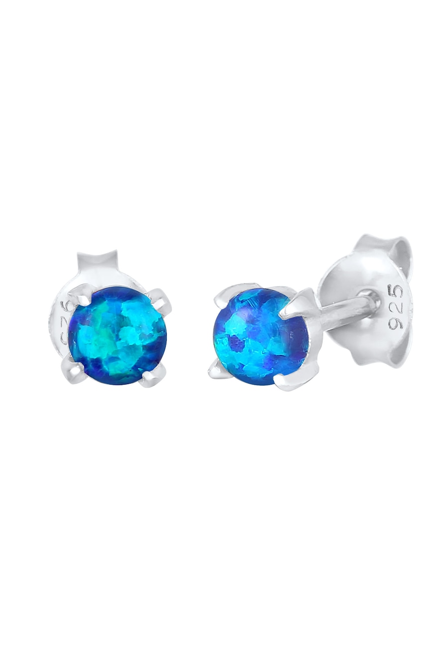 Elli Damskie kolczyki sztyfty Koło Niebieskie z syntetycznym opalem w srebrze próby 925 Sterling Silver Kolczyki 1 ct