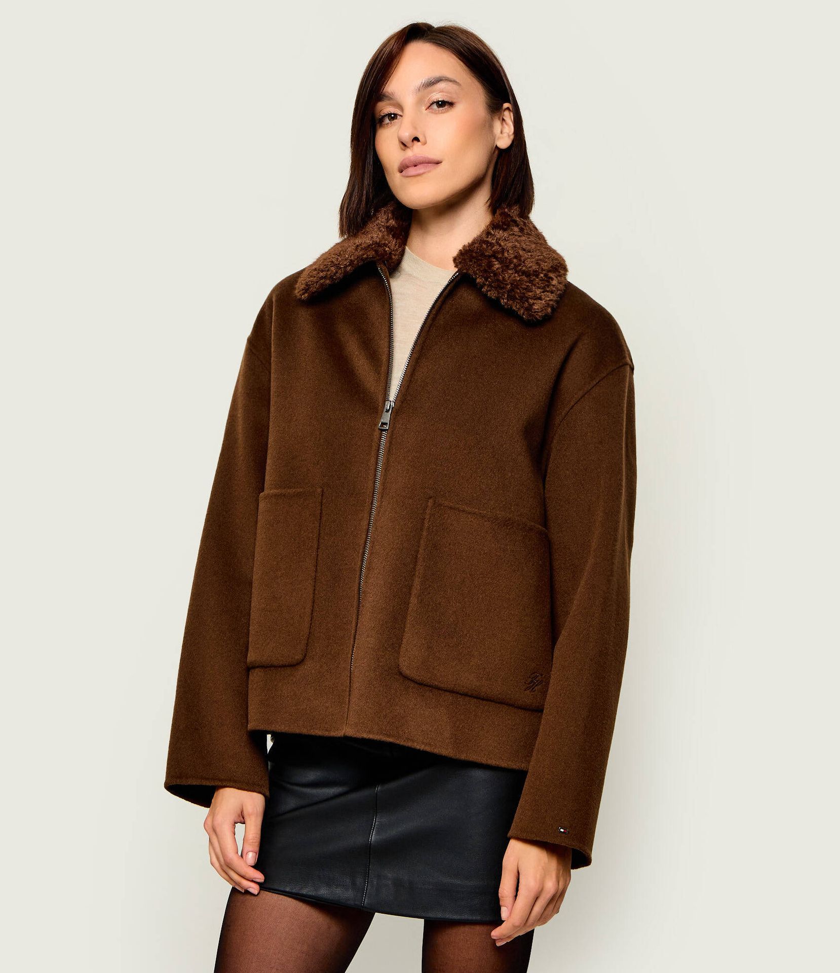Tommy Hilfiger Wełniana kurtka Regular Fit shearling