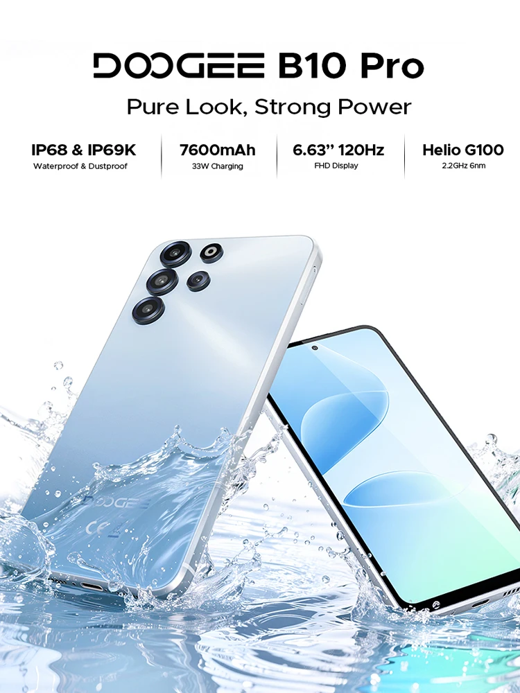 Smartfon Doogee B10 Pro, bateria 7600 mAh, wyświetlacz 6,63 cala, częstotliwość odświeżania 120 Hz, 64 GB pamięci RAM (8 GB + 56 GB), 256 GB pamięci ROM, aparat 64 MP, system Android 16. ‌VIP Edition Black