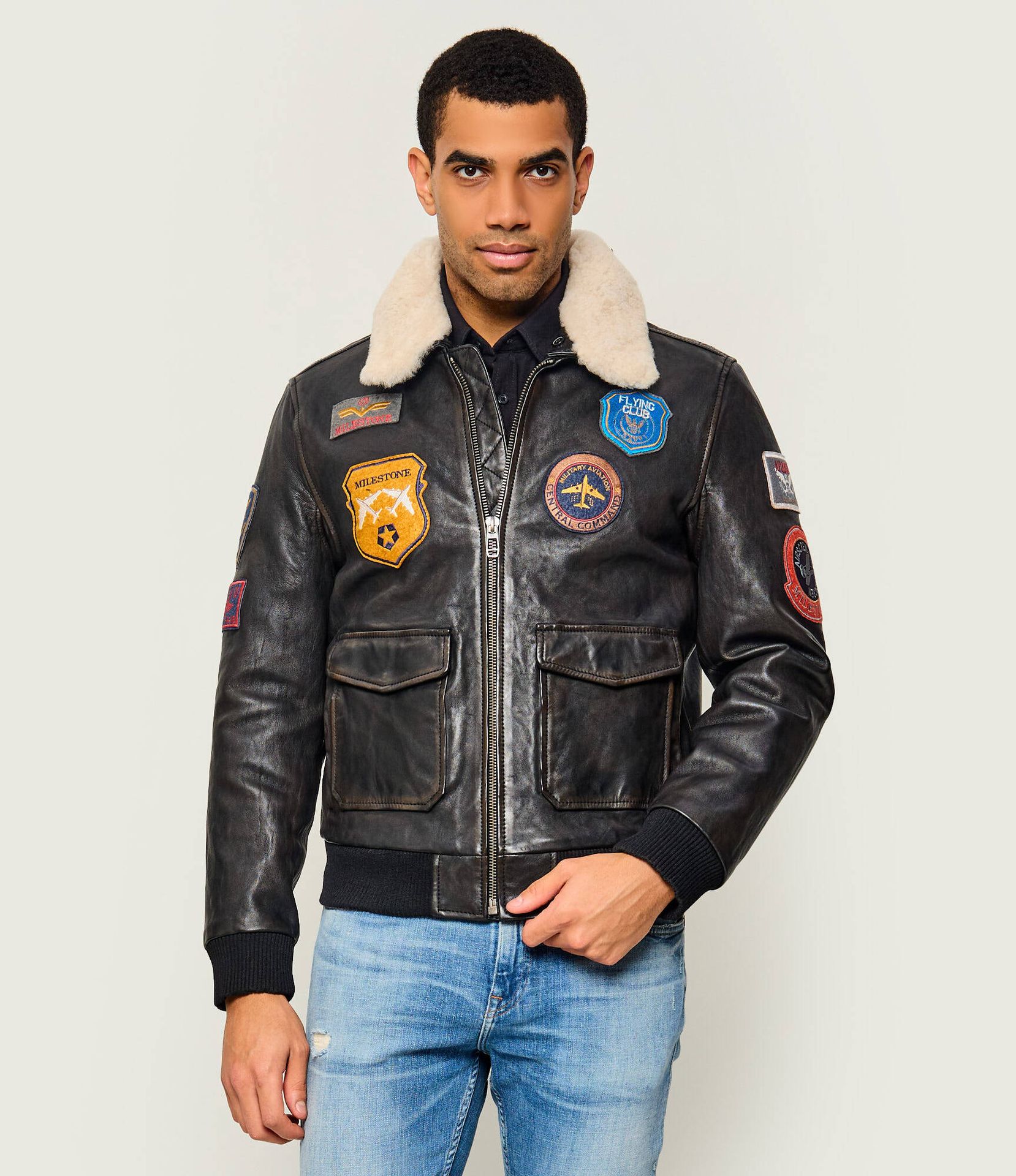 Milestone Skórzana kurtka MSMatti Regular Fit shearling