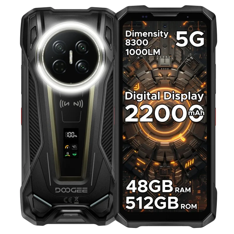 DOOGEE V Max 2 Wytrzymały Telefon 22000mAh Dimensity 8300 48GB(16GB+32GB) 512GB Ekran 6.78'' Podwójna Lampa Kempingowa Android16 Smartfon 16GB 512GB Gray