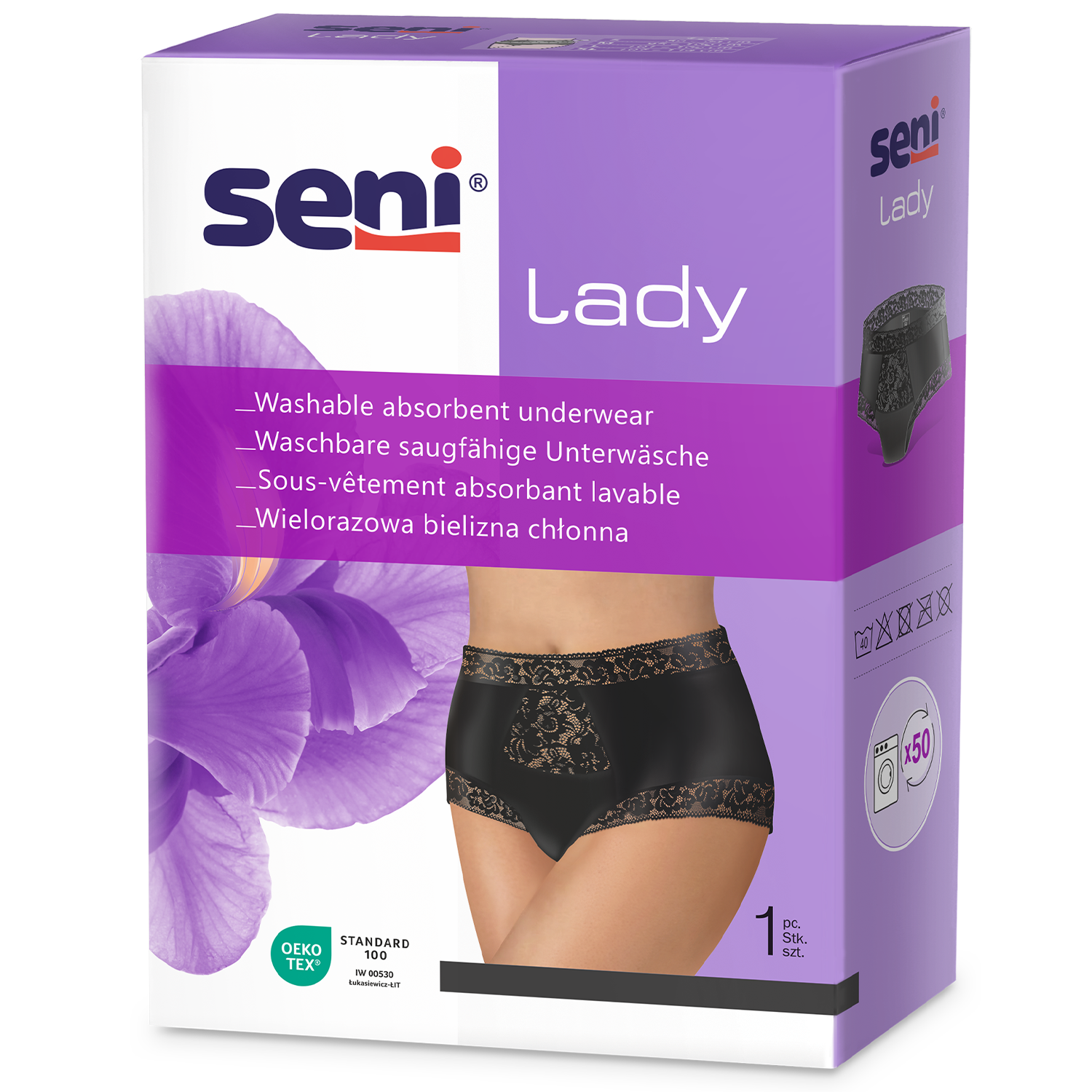 Seni Lady, wielorazowa bielizna chłonna, rozmiar M, czarna, 1 sztuka