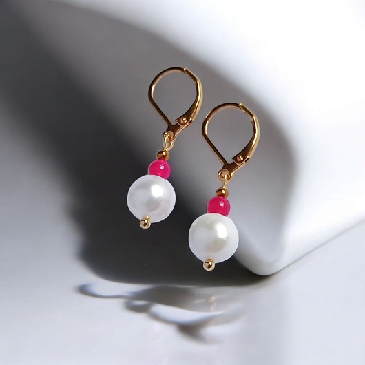 Kolczyki FUCHSIA & PEARL collection: perła i agat : krótkie