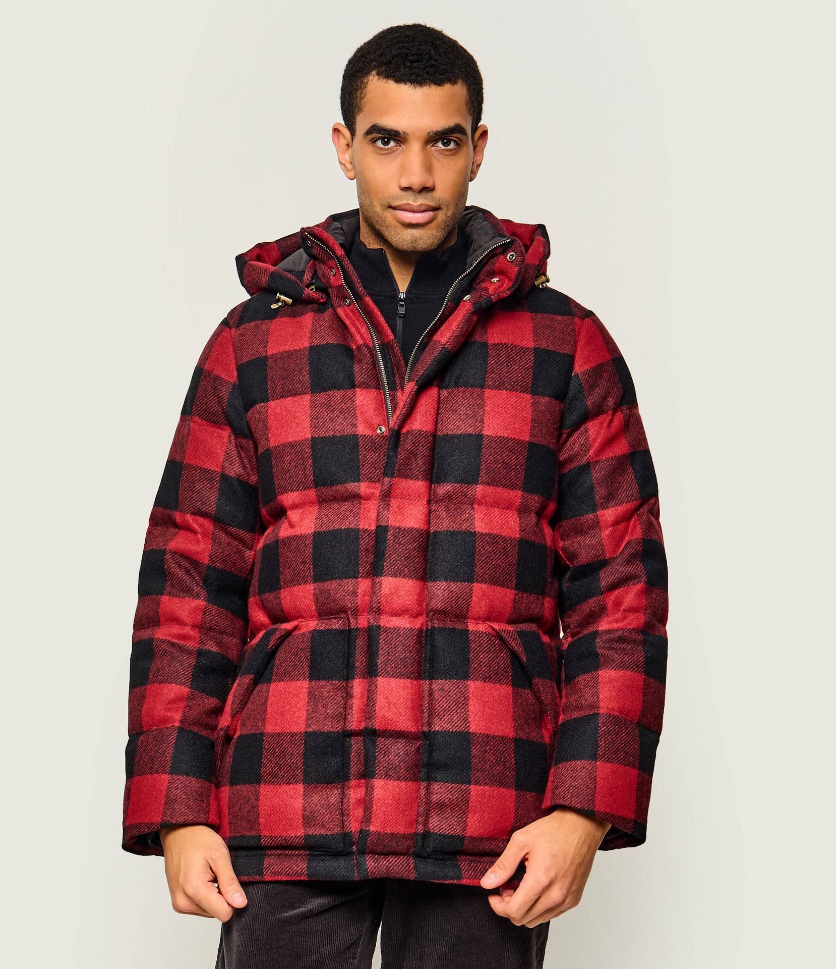 Woolrich Wełniana parka Check Moon Puffer puch Regular Fit
