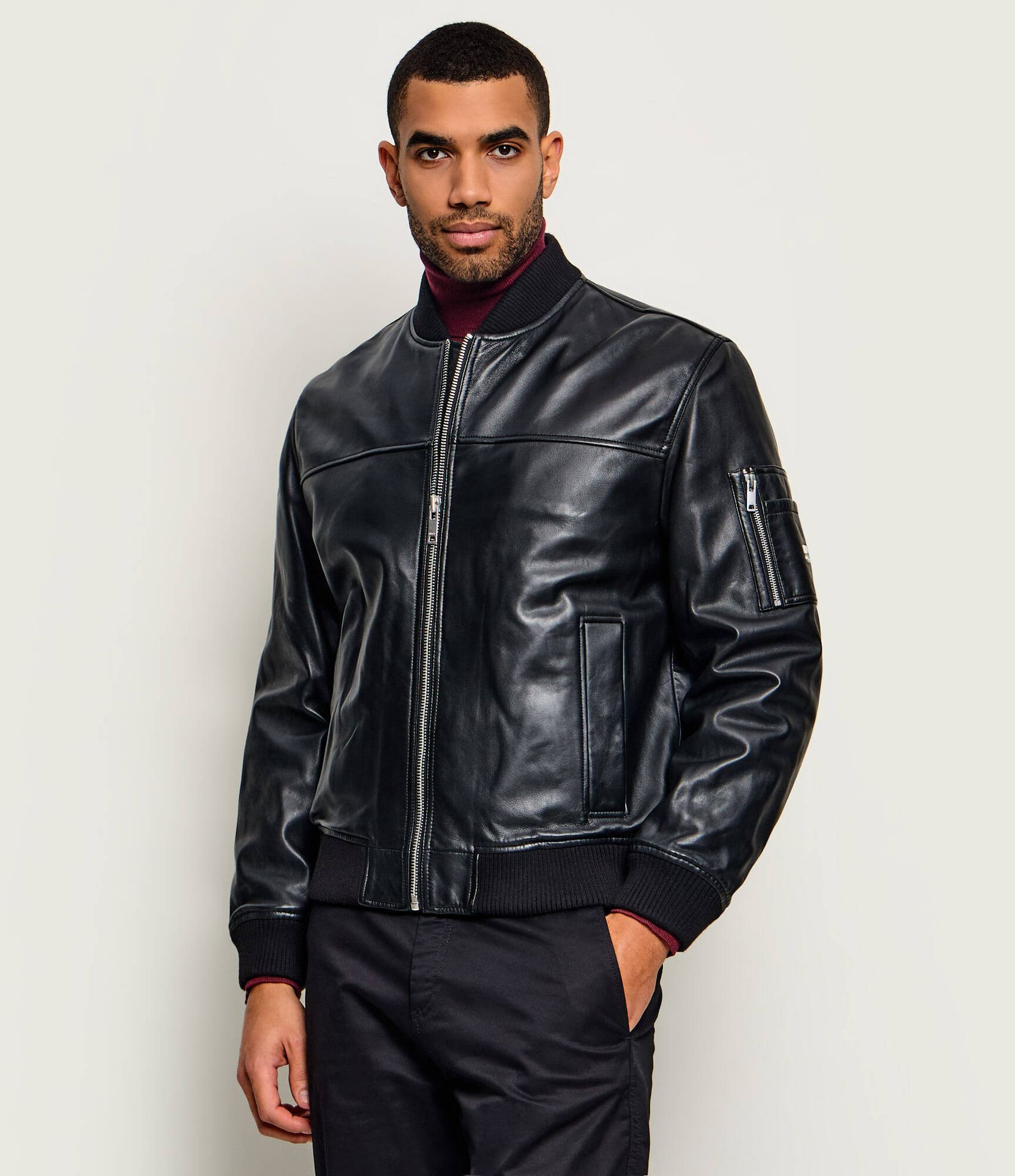 HUGO Skórzana kurtka bomber Ladamor Regular Fit