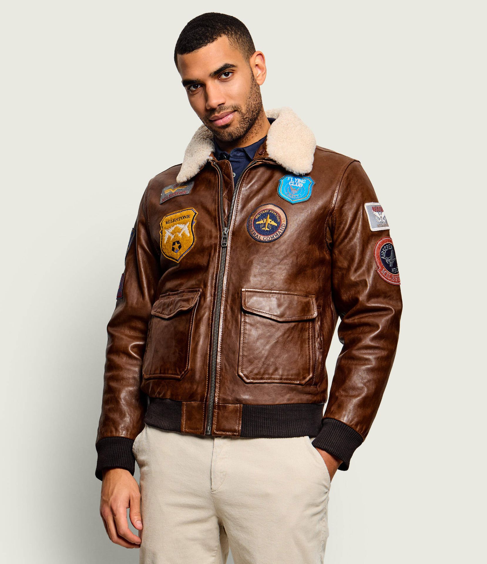 Milestone Skórzana kurtka MSMatti Regular Fit shearling