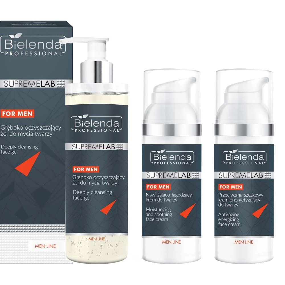 Bielenda Professional Professional Zestaw Supremelab For Men żel do mycia twarzy 200g + p/zmarszczkowy krem do twarzy 50ml + nawilżający krem do twarzy 50ml