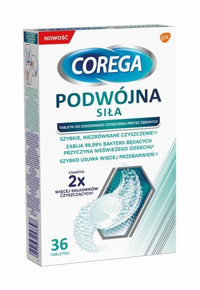 GlaxoSmithKline CONSUMER HEALTHCARE SP Z Corega Podwójna siła Tabletki do czyszczenia protez zębowych 36 sztuk