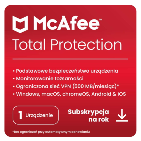 McAfee Total Protection 2026 (1 stanowisko, 12 miesięcy)