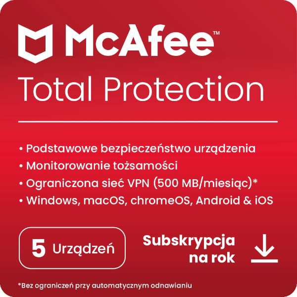 McAfee Total Protection (5 urządzeń / 1 rok)