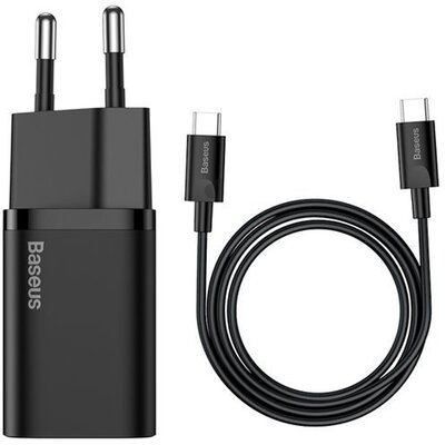 Baseus Super Si szybka ładowarka sieciowa Quick Charge 3.0 Power Delivery 25W 3A + Kabel USB Typ C - USB Typ C 3A 1m czarny (TZCCSUP-L01) TZCCSUP-L01