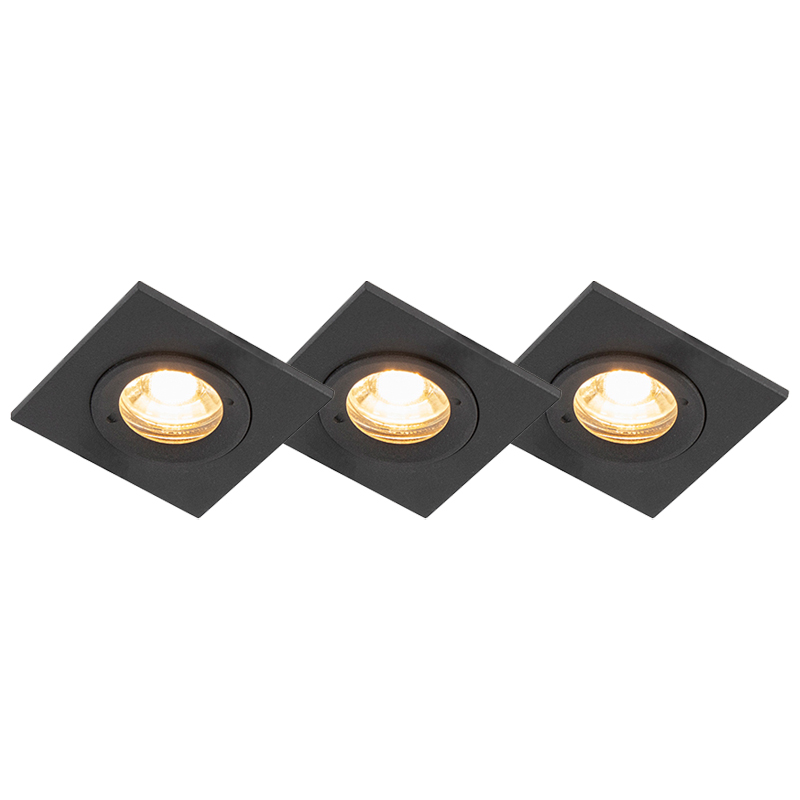 QAZQA Zestaw 3 łazienkowych opraw typu downlight w kolorze czarnym IP44 - Xena Square