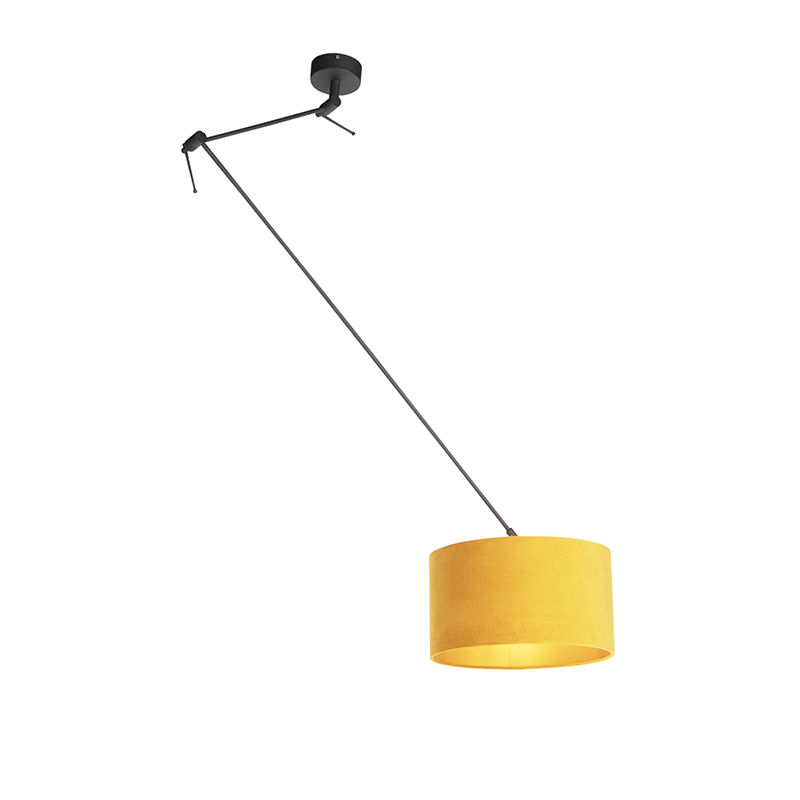 QAZQA Lampa wisząca regulowana czarna klosz welurowy ochra-złoty 35cm - Blitz I