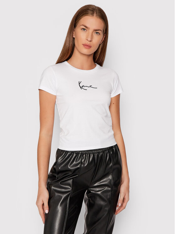 Karl Lagerfeld Kani T-Shirt Small Signature 6128774 Biały Regular Fit