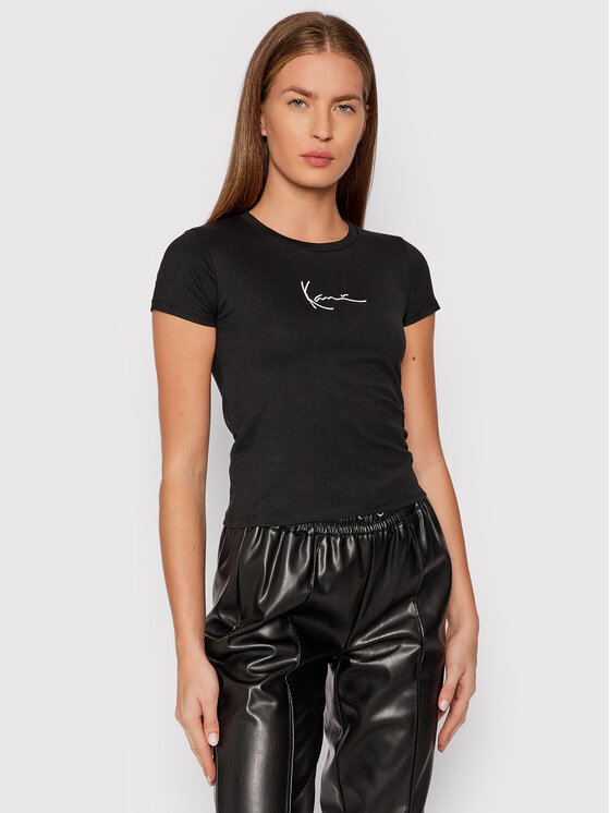 Karl Lagerfeld Kani T-Shirt Small Signature 6138528 Czarny Regular Fit